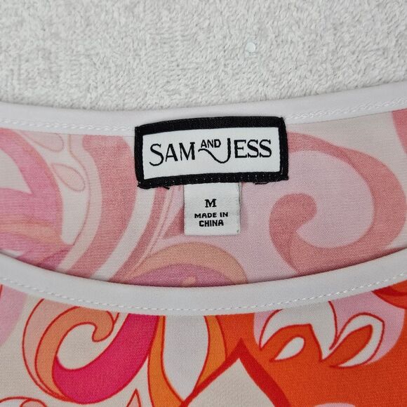 Sam and Jess 70's Vibes Orange & Pink Flower Power Paisley Bell Sleeve Blouse - Picture 8 of 12